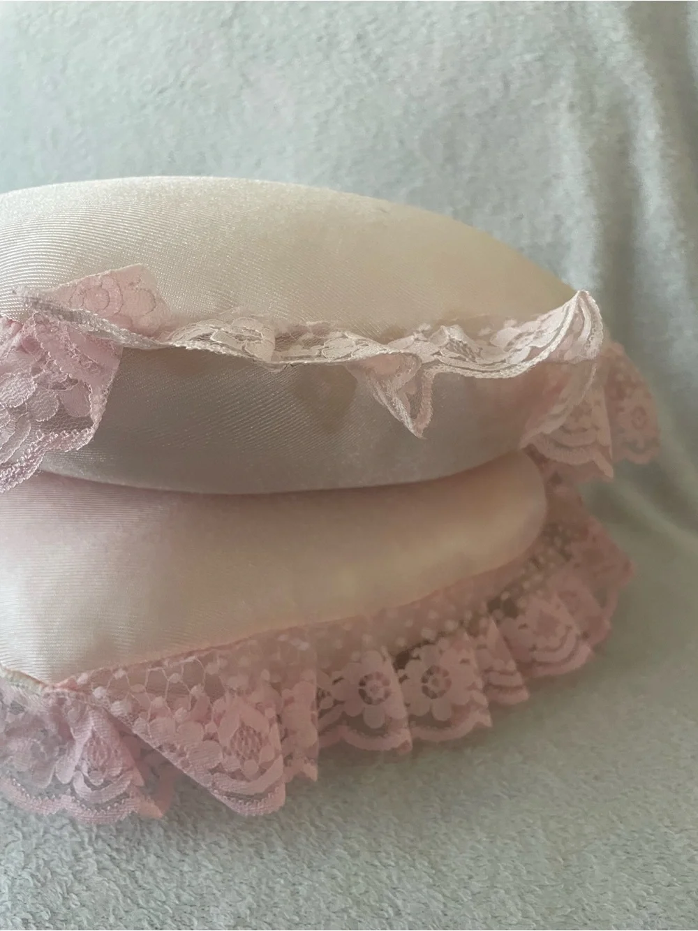 Set of 2 Pink Satin Heart Shaped Lace Accent Pillow